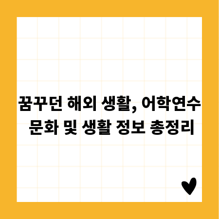 꿈꾸던 해외 생활, 어학연수 문화 및 생활 정보 총정리