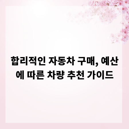 합리적인 자동차 구매, 예산에 따른 차량 추천 가이드