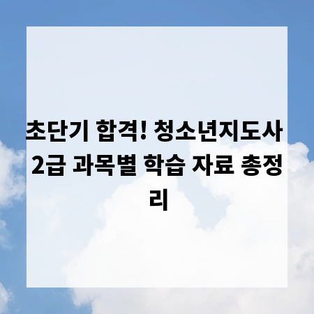 초단기 합격! 청소년지도사 2급 과목별 학습 자료 총정리