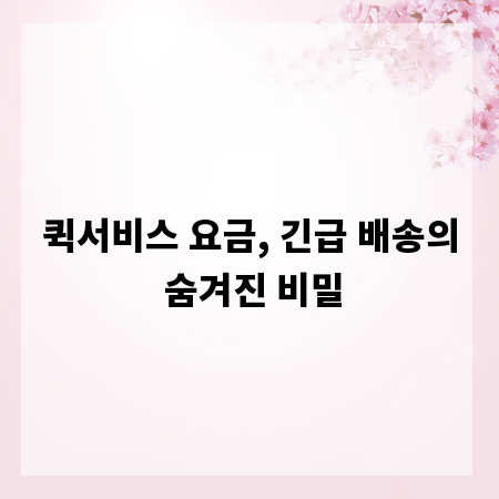 퀵서비스 요금, 긴급 배송의 숨겨진 비밀