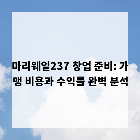 마리웨일237 창업 준비: 가맹 비용과 수익률 완벽 분석