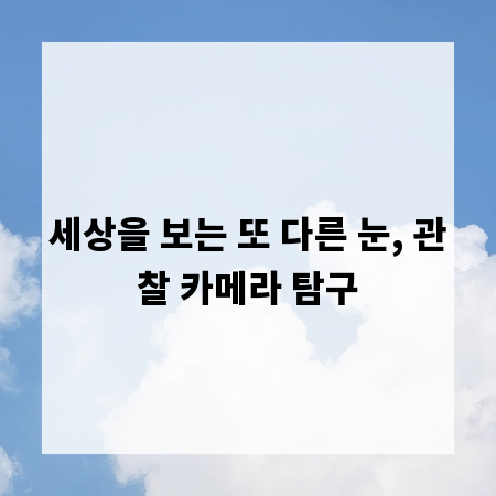 세상을 보는 또 다른 눈, 관찰 카메라 탐구