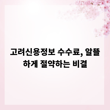 고려신용정보 수수료, 알뜰하게 절약하는 비결