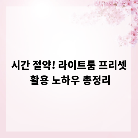 시간 절약! 라이트룸 프리셋 활용 노하우 총정리