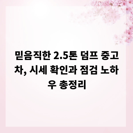믿음직한 2.5톤 덤프 중고차, 시세 확인과 점검 노하우 총정리