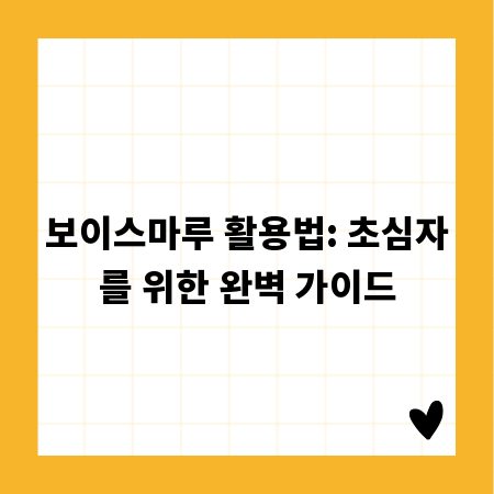 보이스마루 활용법: 초심자를 위한 완벽 가이드