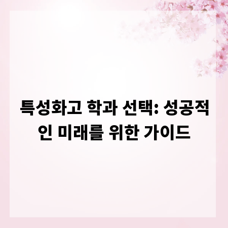 특성화고 학과 선택: 성공적인 미래를 위한 가이드