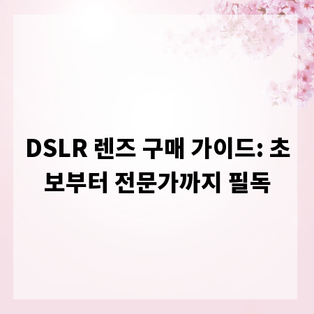 DSLR 렌즈 구매 가이드: 초보부터 전문가까지 필독