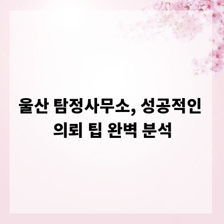 울산 탐정사무소, 성공적인 의뢰 팁 완벽 분석
