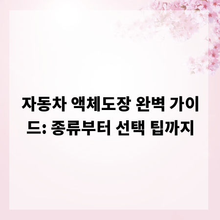 자동차 액체도장 완벽 가이드: 종류부터 선택 팁까지