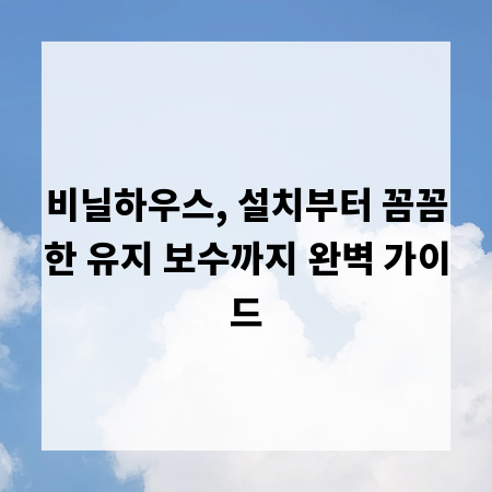 비닐하우스, 설치부터 꼼꼼한 유지 보수까지 완벽 가이드