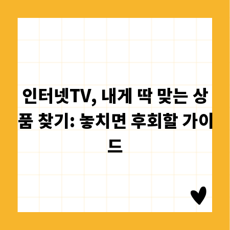 인터넷TV, 내게 딱 맞는 상품 찾기: 놓치면 후회할 가이드