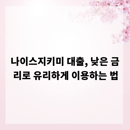 나이스지키미 대출, 낮은 금리로 유리하게 이용하는 법