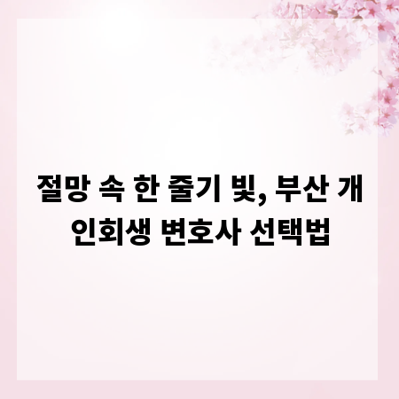 절망 속 한 줄기 빛, 부산 개인회생 변호사 선택법
