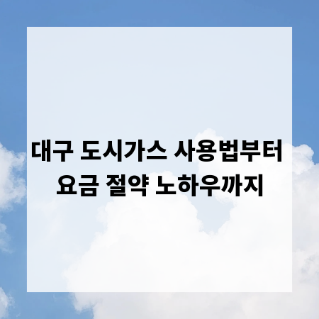 대구 도시가스 사용법부터 요금 절약 노하우까지