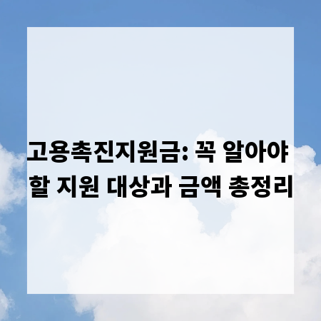 고용촉진지원금: 꼭 알아야 할 지원 대상과 금액 총정리