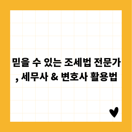 믿을 수 있는 조세법 전문가, 세무사 & 변호사 활용법
