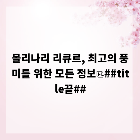 몰리나리 리큐르, 최고의 풍미를 위한 모든 정보
##title끝##