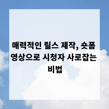 매력적인 릴스 제작, 숏폼 영상으로 시청자 사로잡는 비법