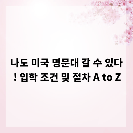 나도 미국 명문대 갈 수 있다! 입학 조건 및 절차 A to Z